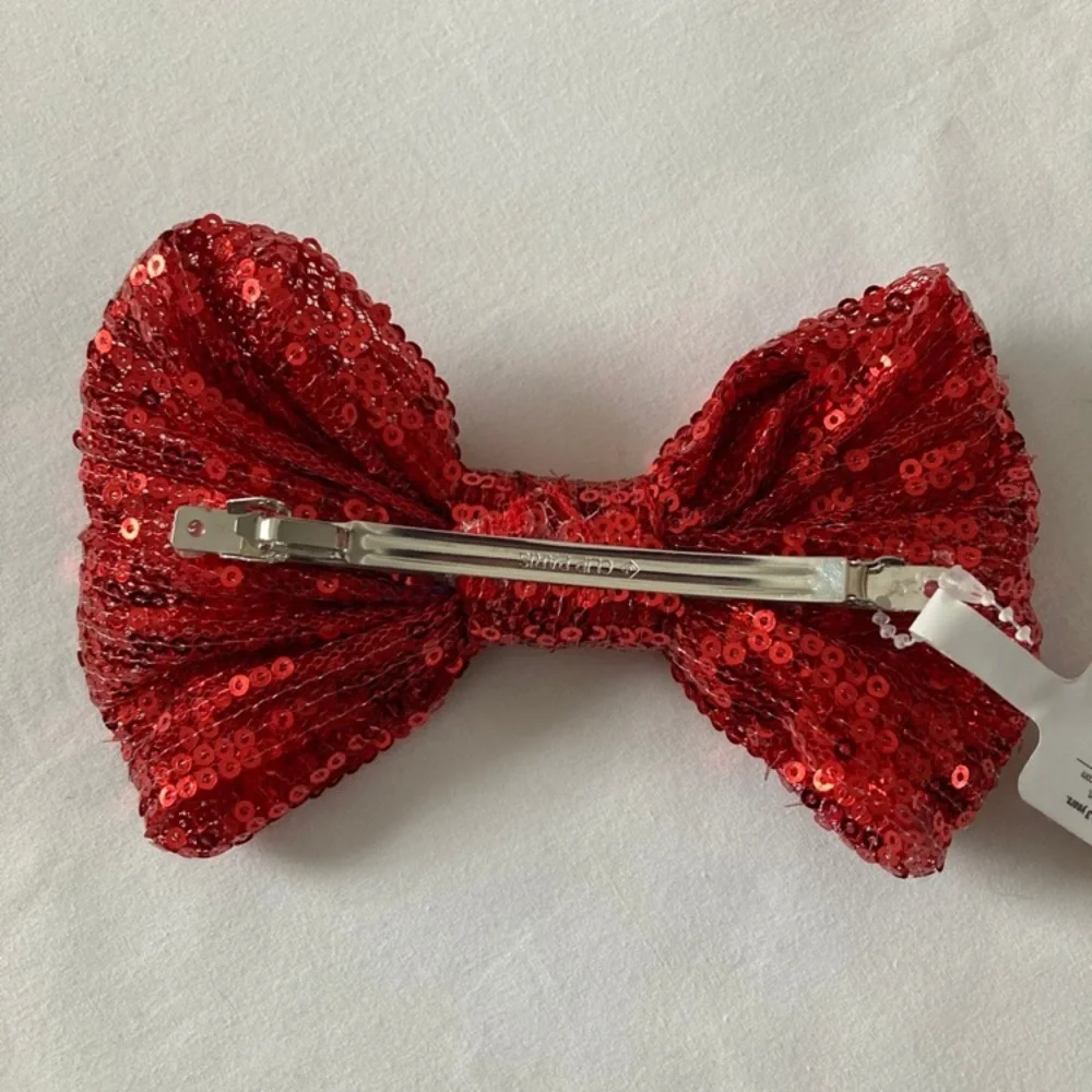 Red Sequin Hair Bow With Clip NWT